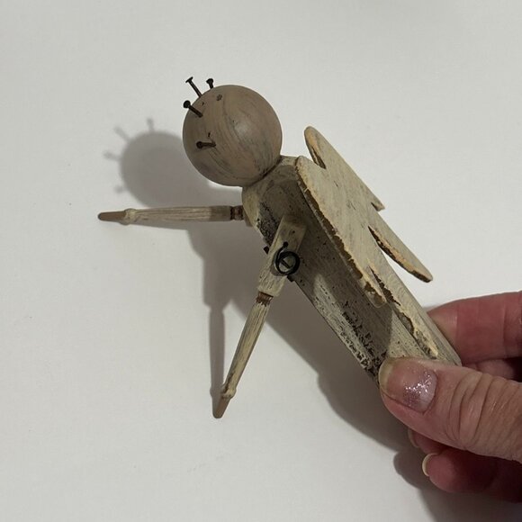 Handcrafted Wooden Angel Brown Figurines Set Of 6 Piece Rustic Finish Halos 4" - Picture 7 of 16